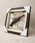 The Explorer’s Legacy – Vintage Map & Flintlock style Antique Pistol Wall Frame