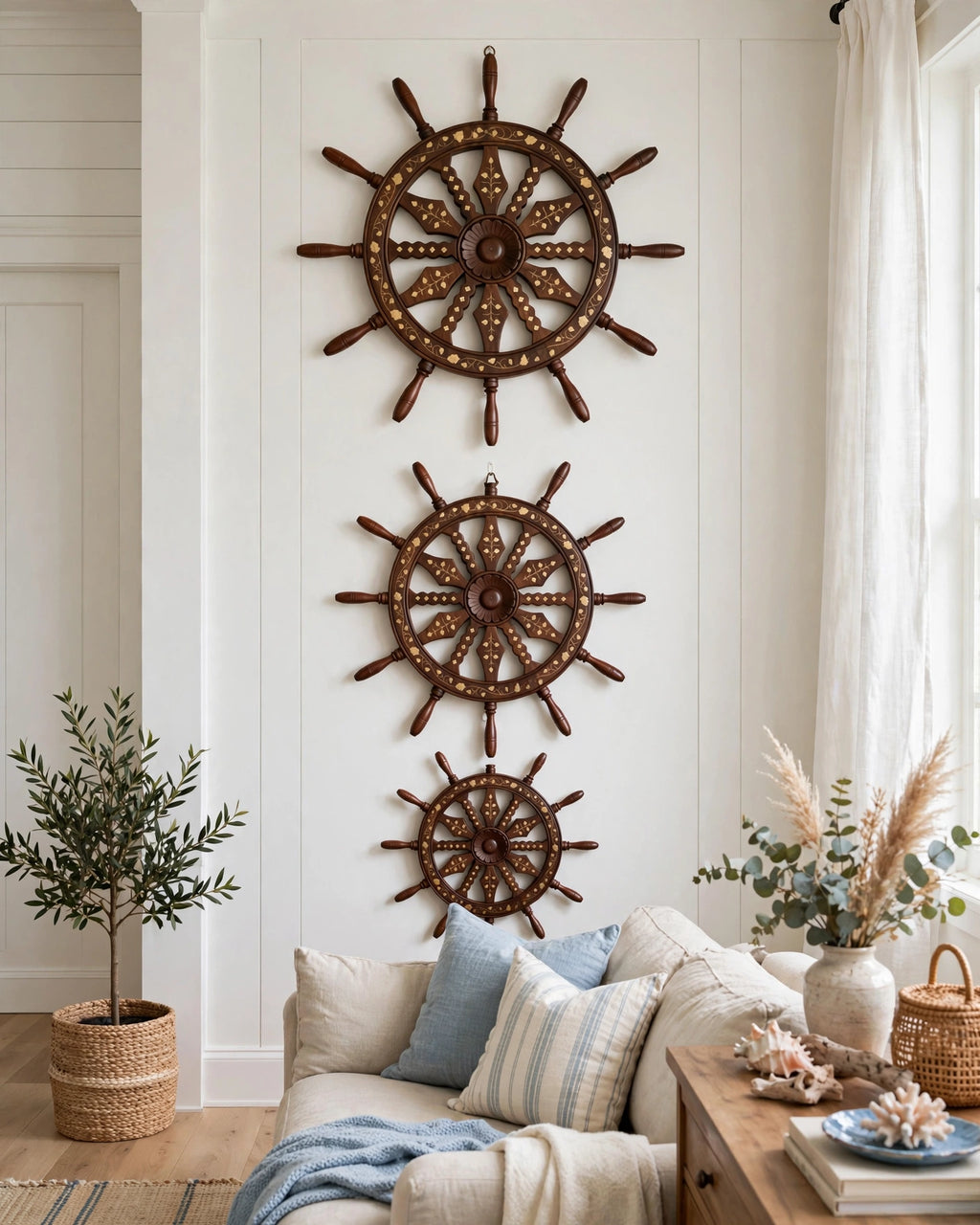 Wooden Ship Wheel Wall Decor | Nautical Coastal Wall Art |