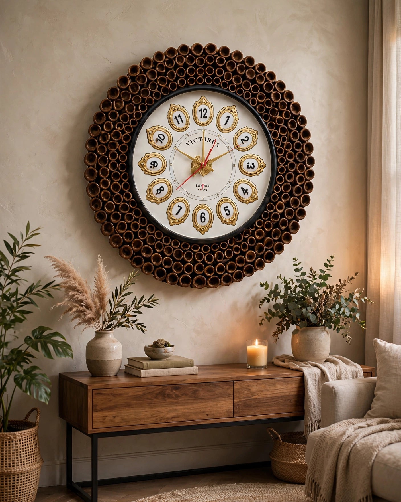 Nishaara's Wooden Coil Wall Clock – Hand-Rolled Coil Border Luxury Clock