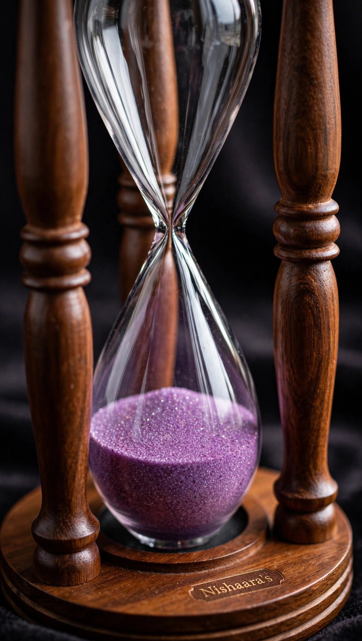 Nishaara’s Royal Hourglass – Turned Sheesham Wood with Amethyst Purple Sand – 10.5 Inch