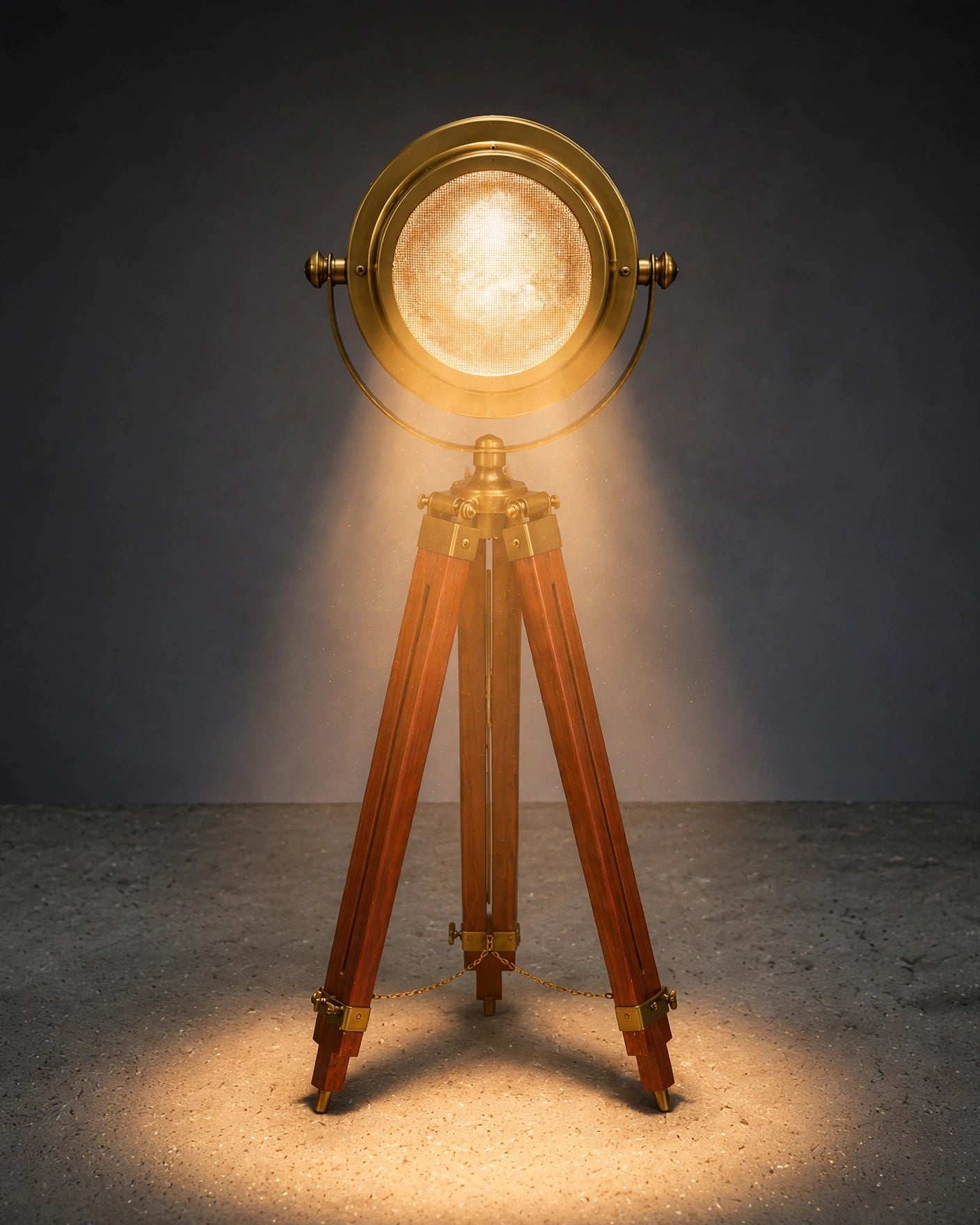 Nishaara Maritime Heritage – Brass Nautical Spotlight Floor Lamp on Teak Tripod