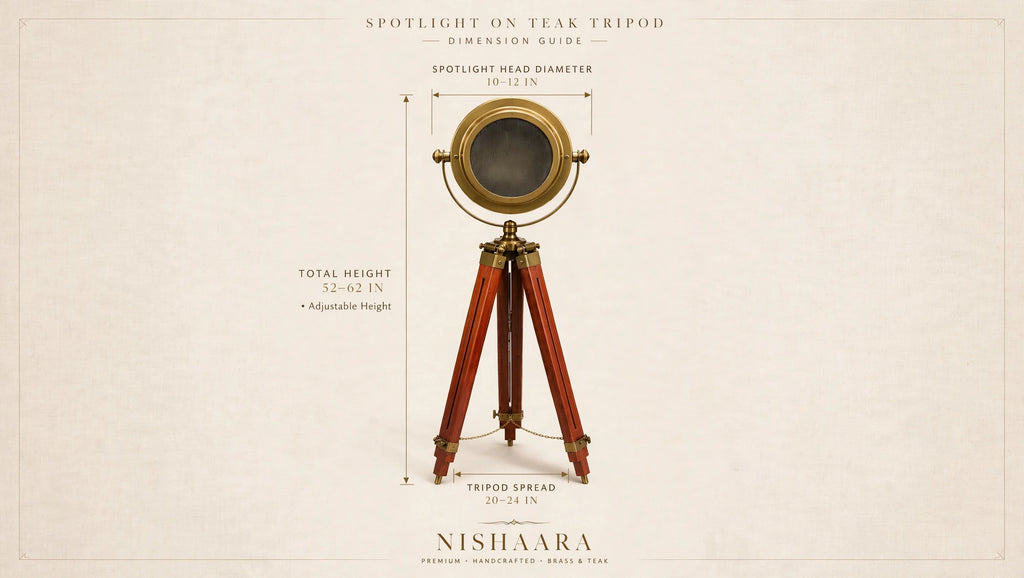 Nishaara Maritime Heritage – Brass Nautical Spotlight Floor Lamp on Teak Tripod