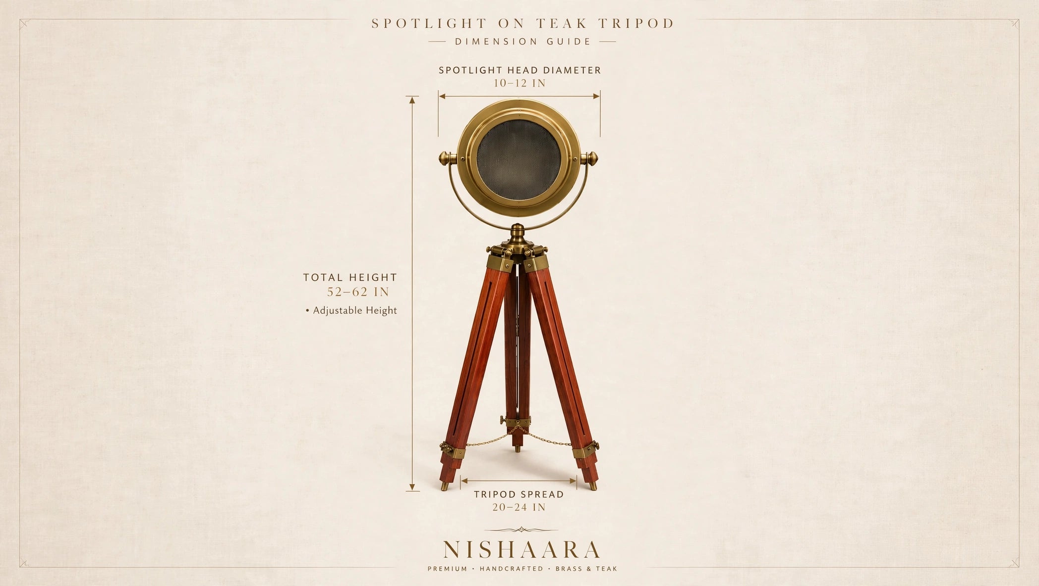 Nishaara Maritime Heritage – Brass Nautical Spotlight Floor Lamp on Teak Tripod