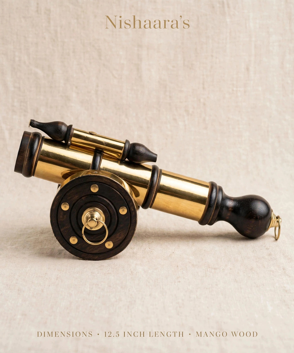 Nishaara’s Royal Salute – Brass & Mango Wood Decorative Cannon – 12.5 Inch
