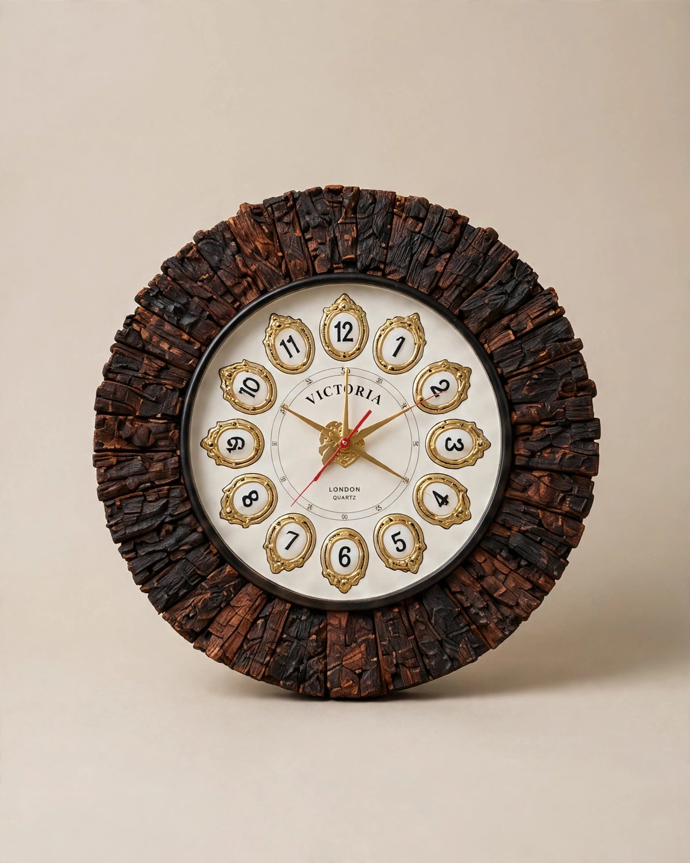 Nishaara's -Bark Wood – Heritage London Quartz Radial Clock