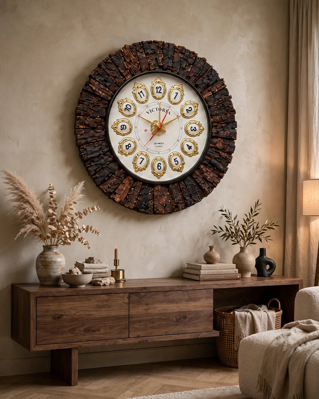 Nishaara's -Bark Wood – Heritage London Quartz Radial Clock