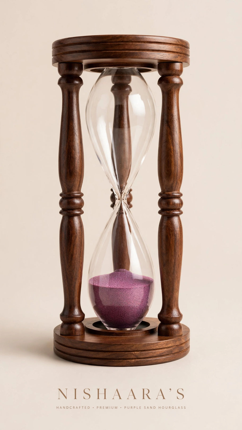 Nishaara’s Royal Hourglass – Turned Sheesham Wood with Amethyst Purple Sand – 10.5 Inch