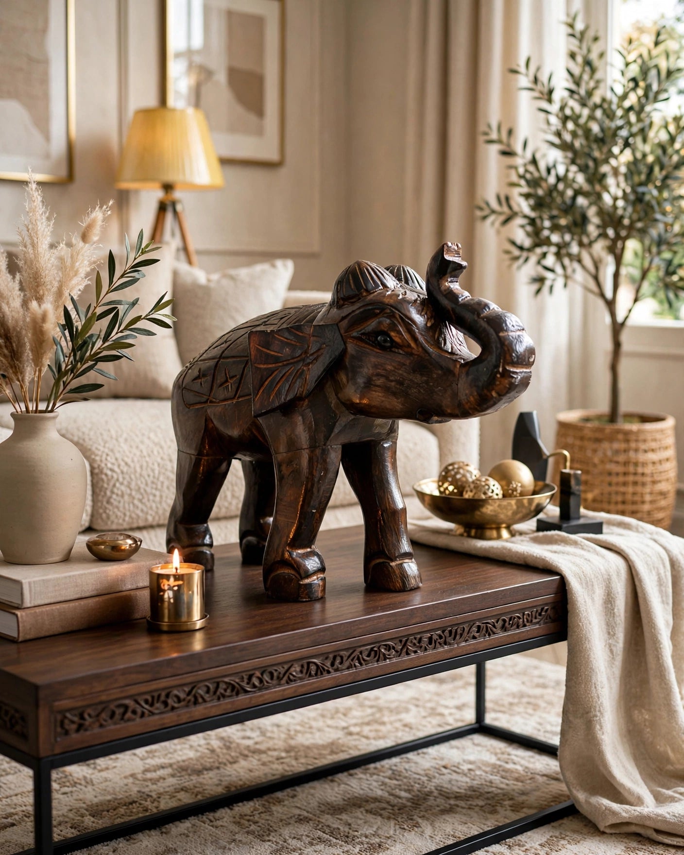 Nishaara's Hand-Carved Lucky Elephant – Trunk Up Prosperity Decor