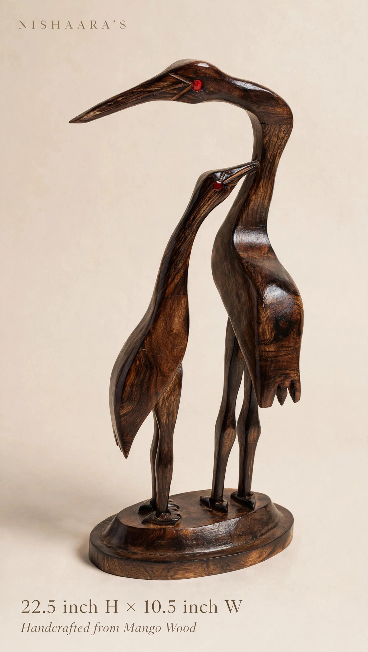 Nishaara's Handcrafted Mango Wood Crane Pair – Symbol of Love & Harmony