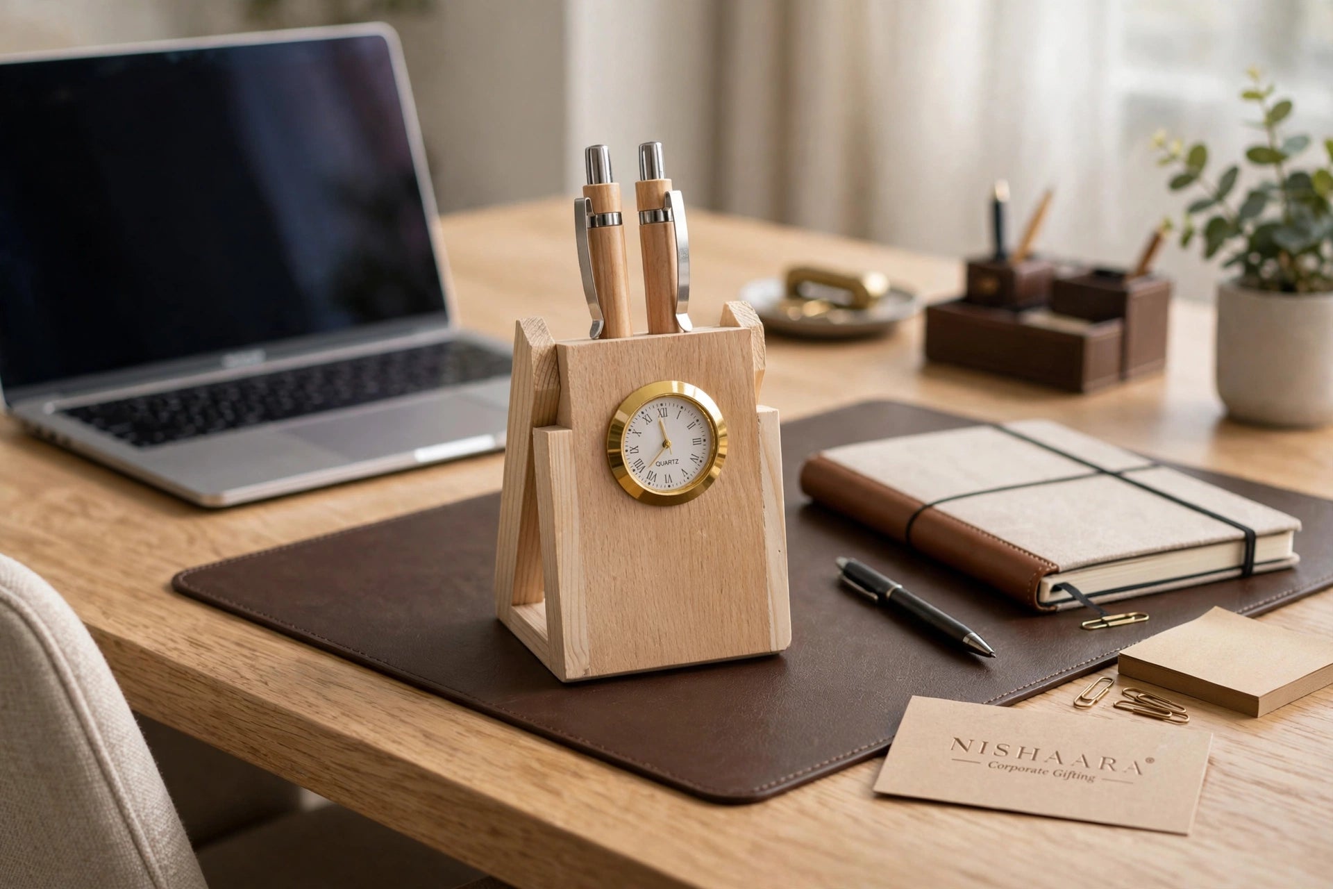 Executive Pen Stand with Quartz Clock