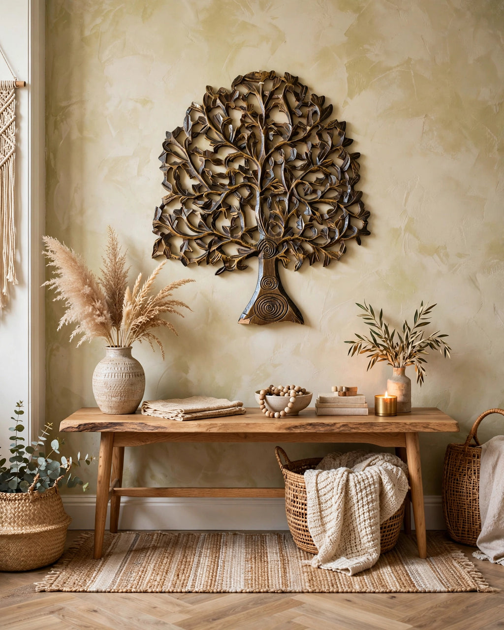 Tree of Life Wooden Wall Art – Handcarved Prosperity Panel