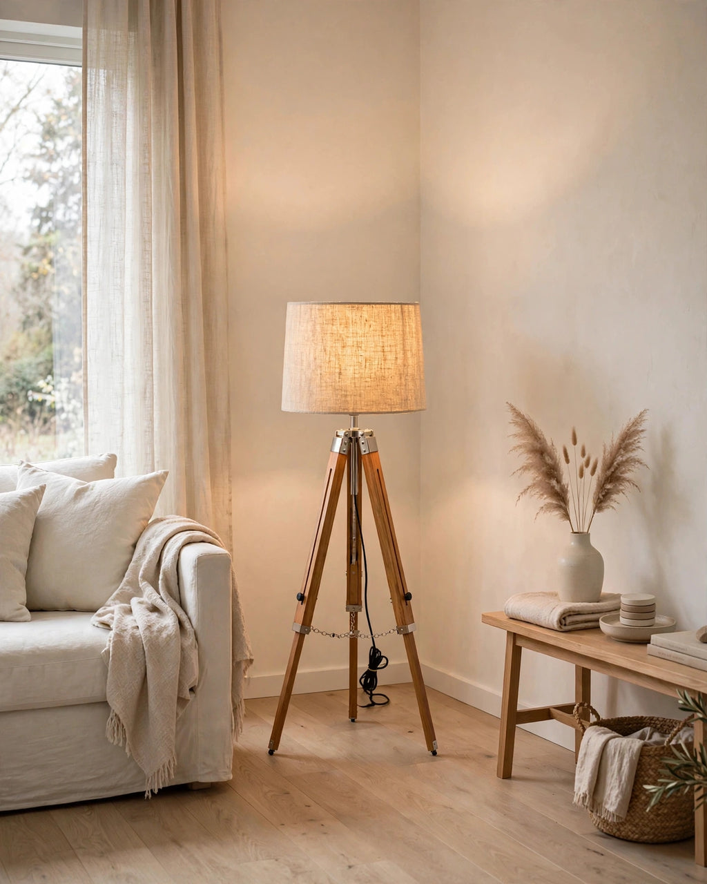 Nishaara’s Minimalist Tripod Floor Lamp with Linen Shade