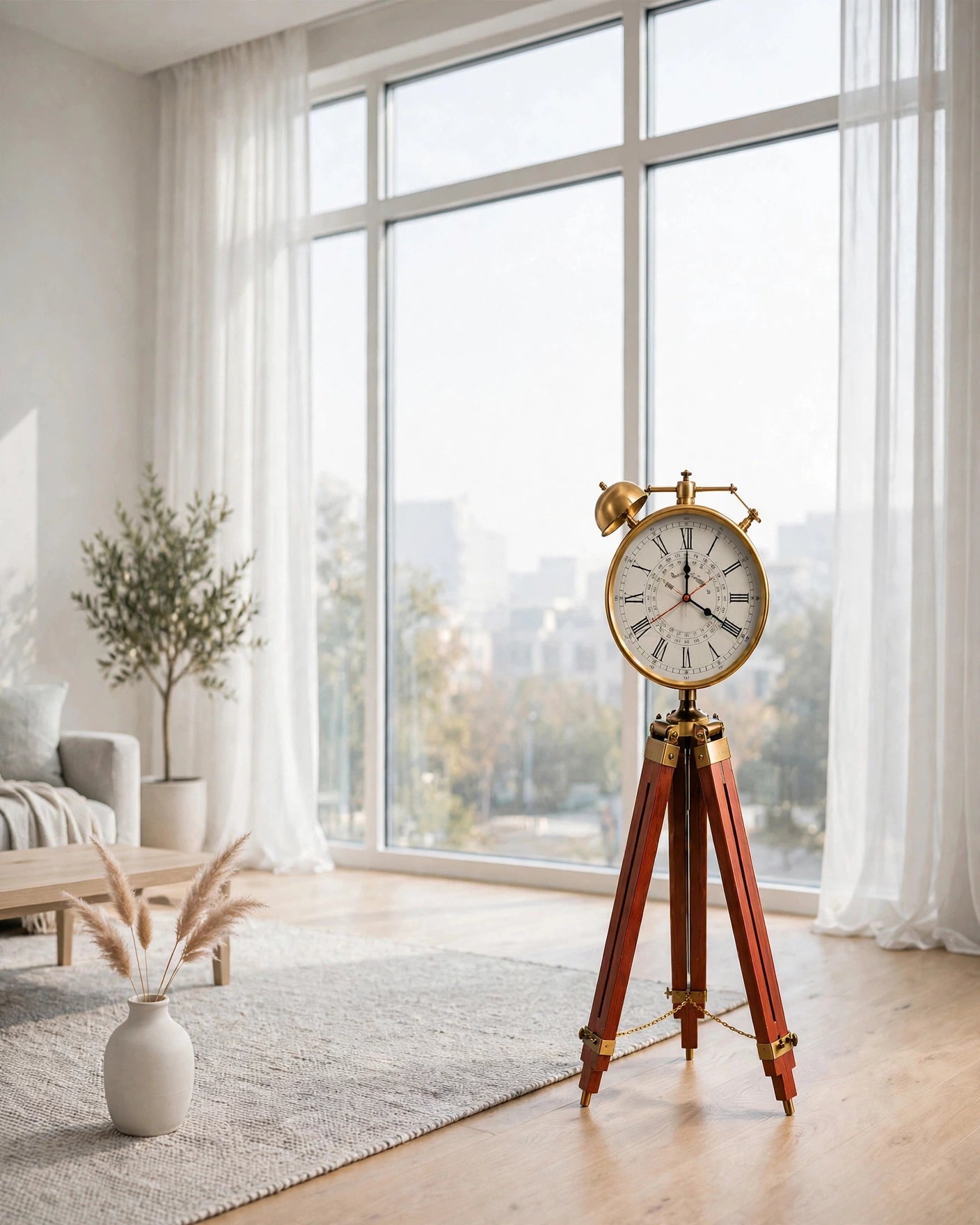 Steampunk Tripod Floor Clock – Vintage Industrial Elegance