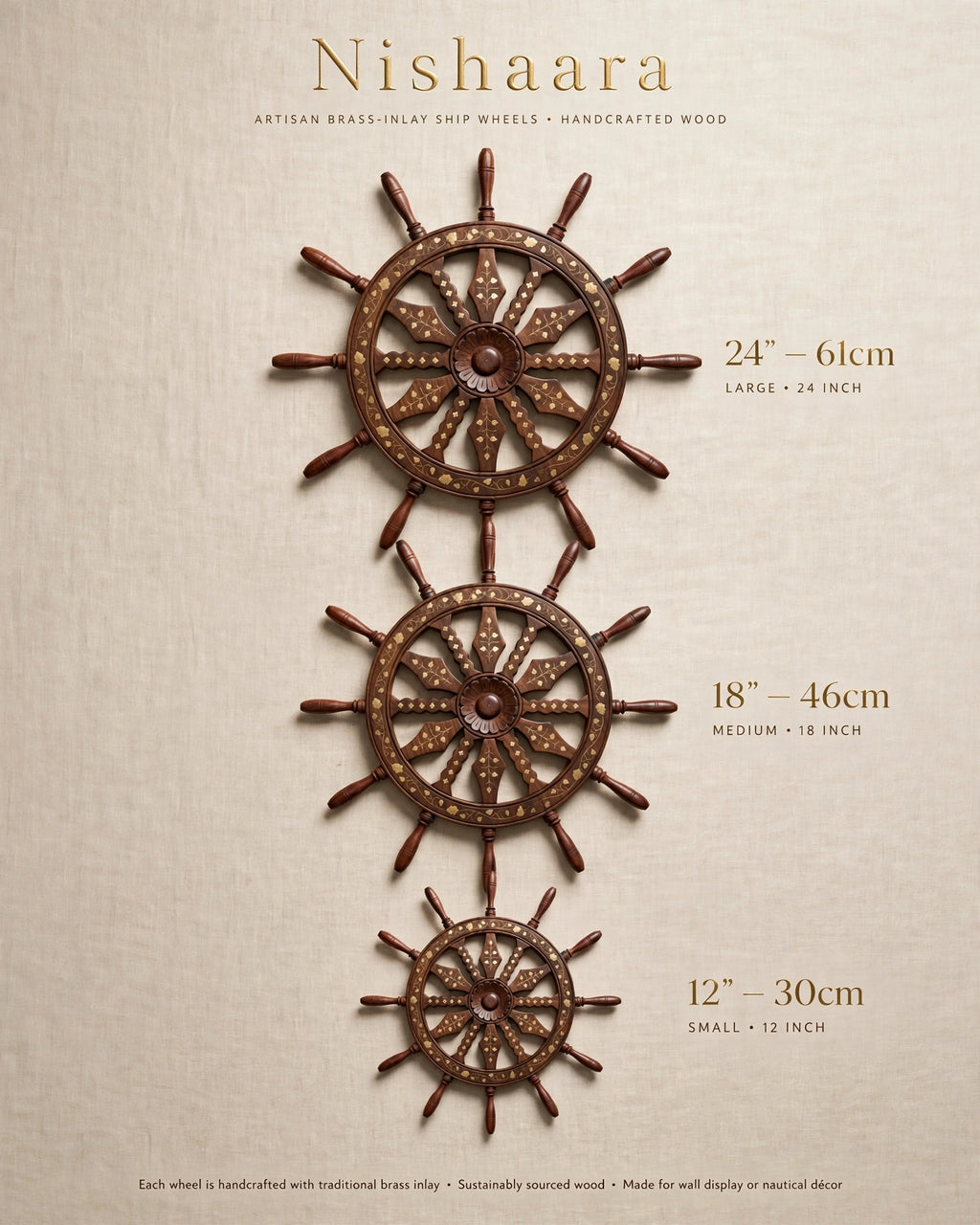 Wooden Ship Wheel Wall Decor | Nautical Coastal Wall Art |