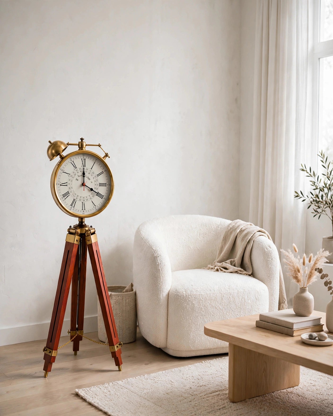 Steampunk Tripod Floor Clock – Vintage Industrial Elegance