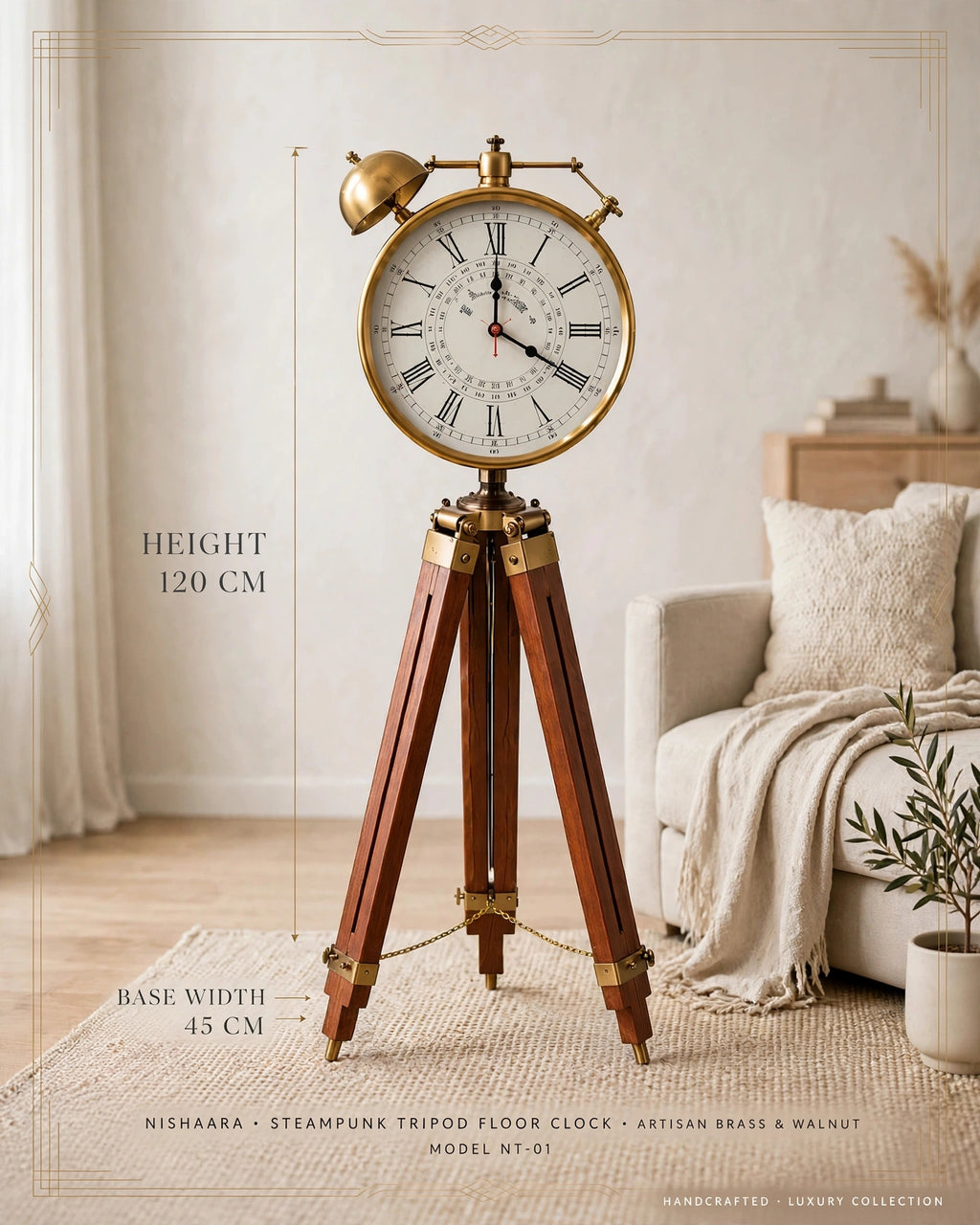 Steampunk Tripod Floor Clock – Vintage Industrial Elegance