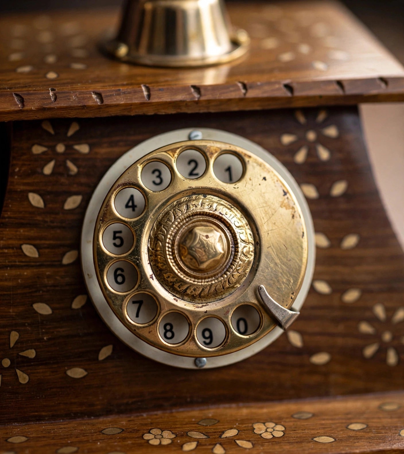 Nishaara's Vintage Sheesham Wooden Telephone with Brass Rotary Dial