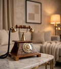 Nishaara's Vintage Sheesham Wooden Telephone with Brass Rotary Dial